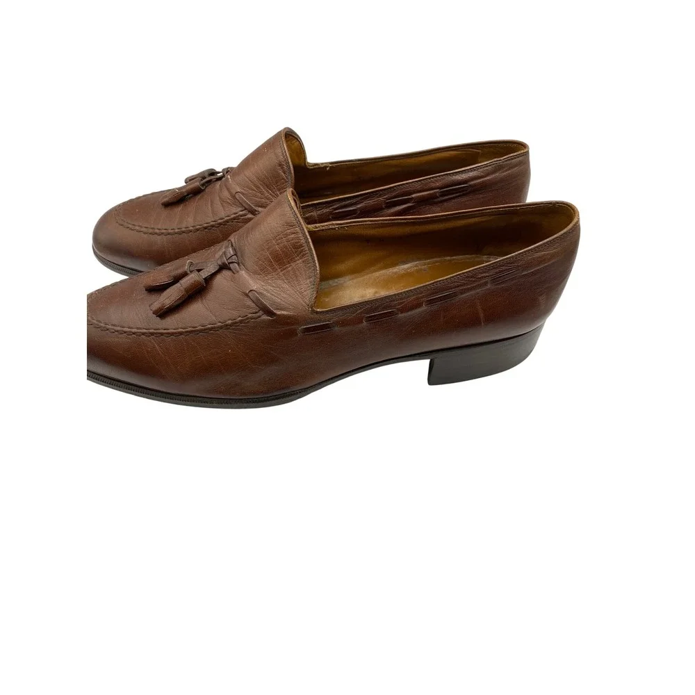 VTG Bally Switzerland Brown Leather Tassel Loafers Wing Beltic 612 Mens Size 9 M